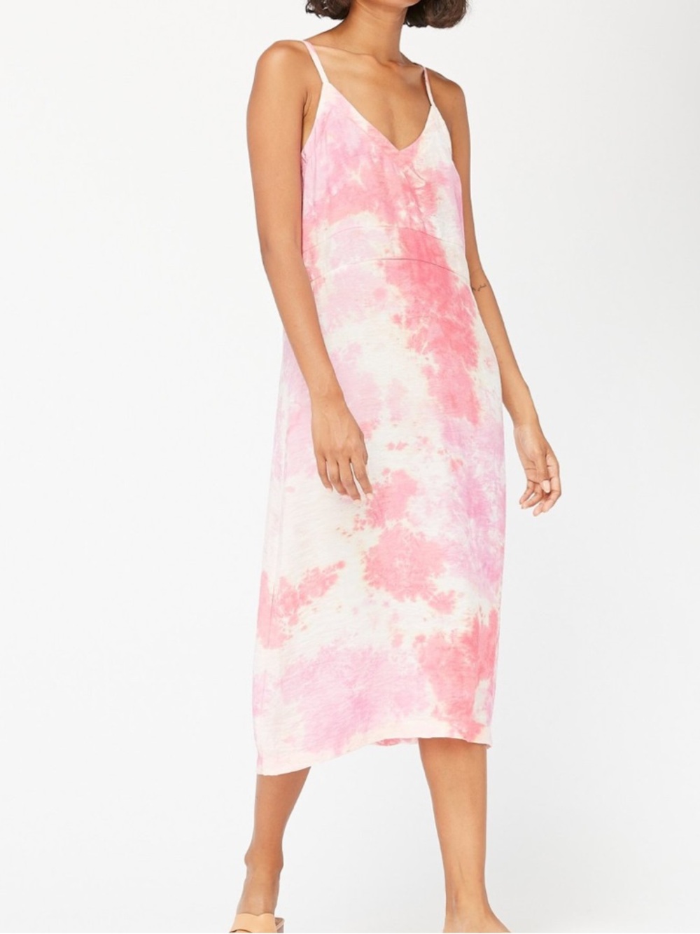 Lacausa tie dye gauzey slip dress midi length